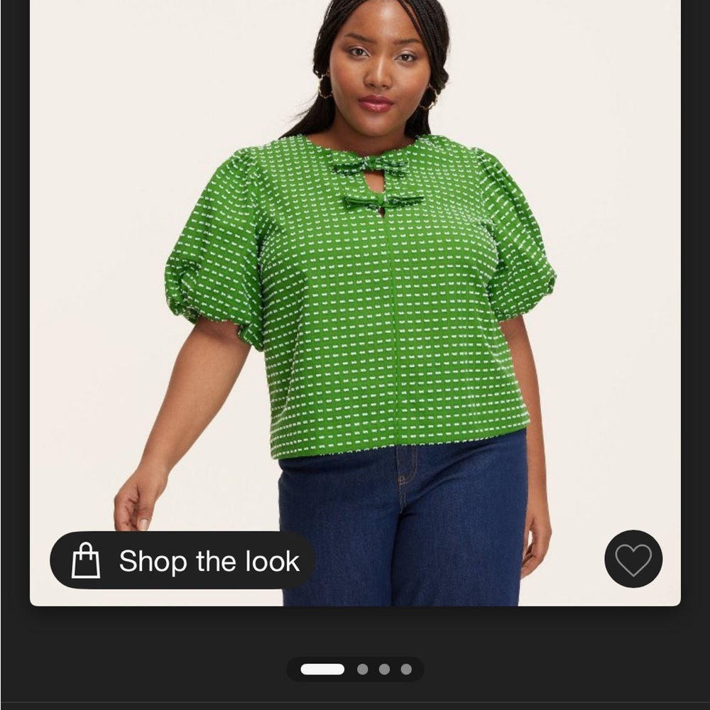 kate spade Green Puff Sleeve Bow-Trim Blouse